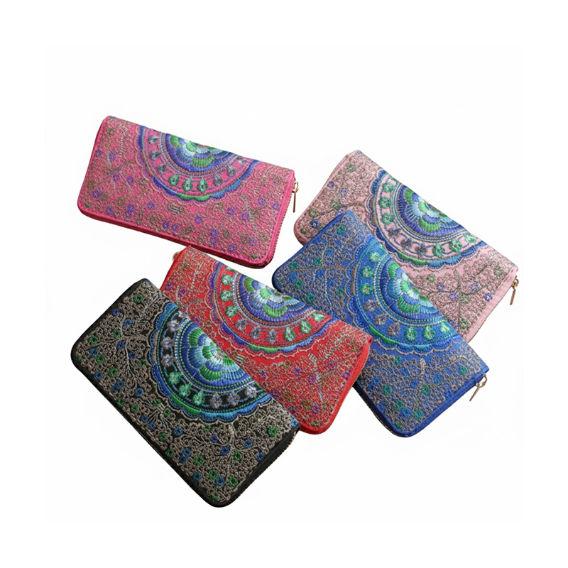 Picture of Women PU leather purse embroidery floral wallet with zipper card holder for women fashion - Wallet