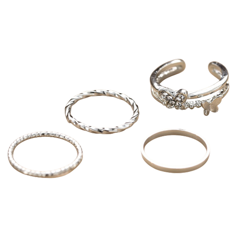 Picture of 4 Pcs/Set Fairy Butterfly Alloy Adjustable Finger Ring For Women