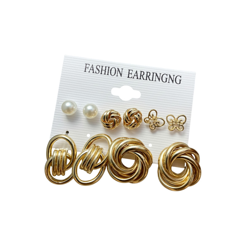 Picture of 5 Pairs/set circle French retro new trendy circle earring for women fashion