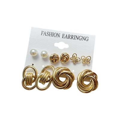 Picture of 5 Pairs/set circle French retro new trendy circle earring for women fashion