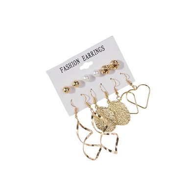 Picture of 6 Pairs/set leaf love shape earring curved earring set for women's fashion