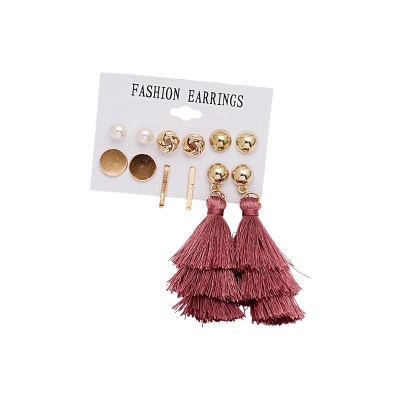 Picture of 6 Pairs/Set Fashion Bohemia European Hot Red Tassel Earring Set For Ladies Vintage Boho Tassel Earrings for women - Kaner Dul