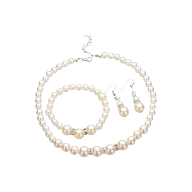Picture of Fashion Imitation Pearl Necklace Bride Jewelry Necklace Earrings Bracelet Suit Freshwater Pearl Sets