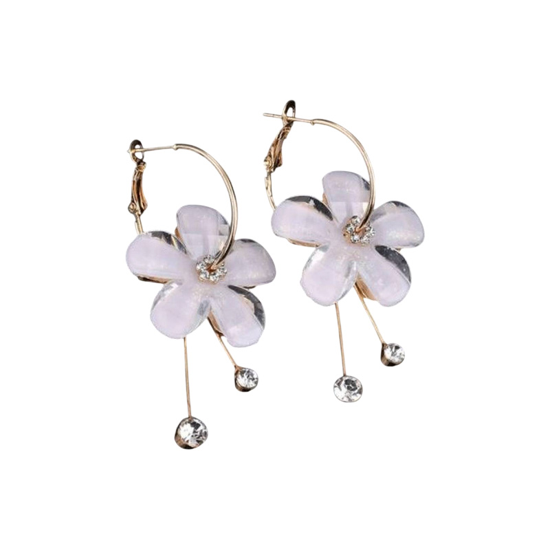Picture of Korea Fashion White Big Flowers Earrings for Women Temperament Rhinestone Long Earring Jewelry Gift for women's fashion