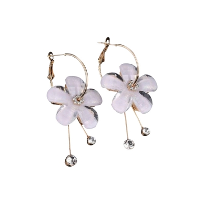 Picture of Korea Fashion White Big Flowers Earrings for Women Temperament Rhinestone Long Earring Jewelry Gift for women's fashion