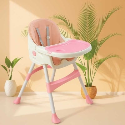 Picture of Baby High Chair | Multifunctional Baby Feeding & Dining Chair | Foldable & Portable | Comfortable Leather Cushion Seat with Safety Belt | Strong Metal & Plastic Build | Lightweight & Durable