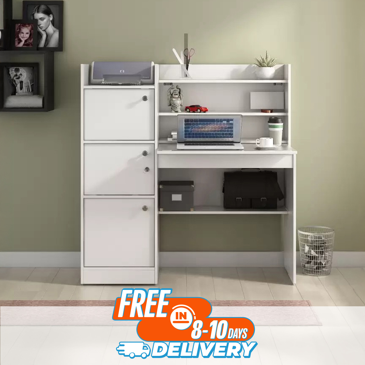 Picture of Modern Reading Table/Study Desk/Laptop Desk With Three Large Storage And Lock - Organize Your Workstation Effectively