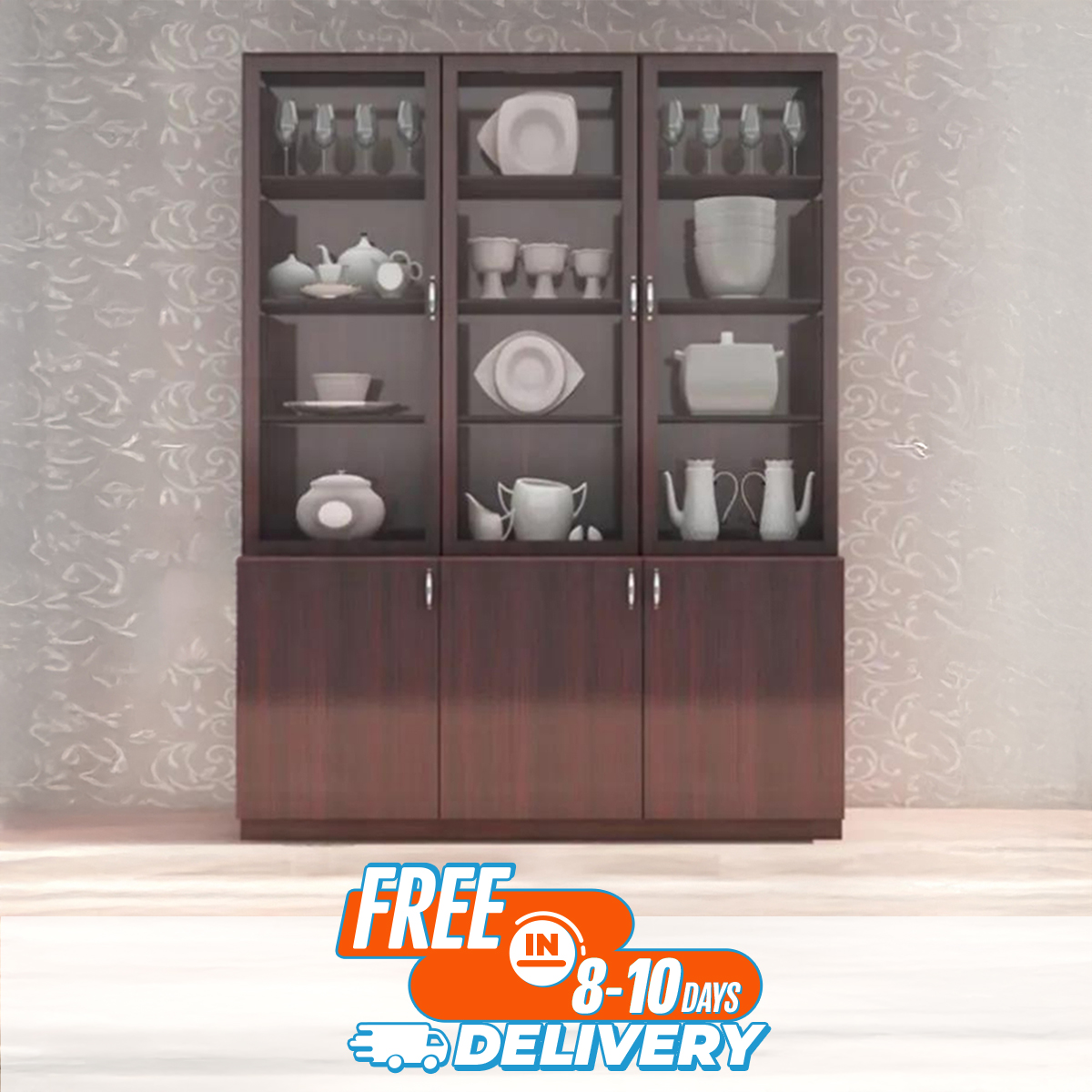 Picture of Newfangled - Showcase With Crockery Display Unit with 3 door Storage Cabinet by Best Quality Furniture - Furniture & Decor