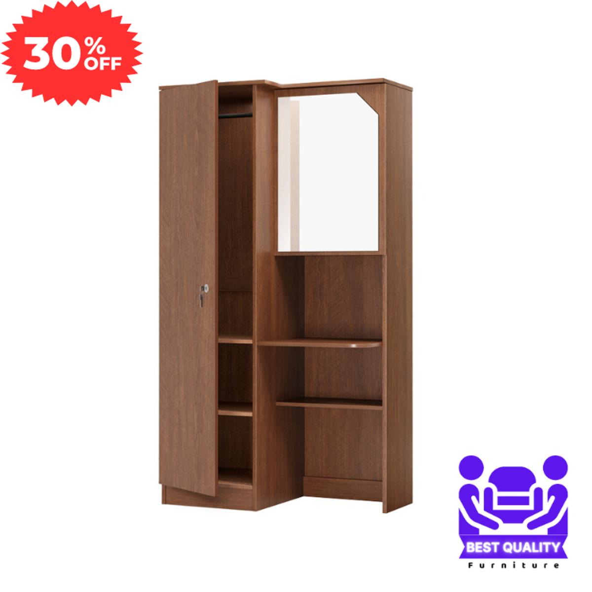Picture of Modern Single Door Almirah and Two Shelves With Mirror | Book Shelf | Shelves | Mirror by Best Quality Furniture - Minimalistic Sophistication