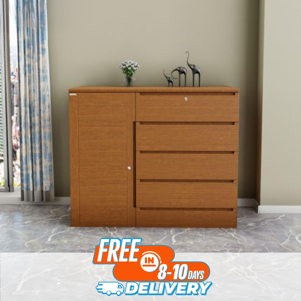 Picture of Modern Wardrobe with Five Drawers & Large Cabinet Drawer | Bedroom Furniture by Best Quality Furniture - Minimalistic Sophistication