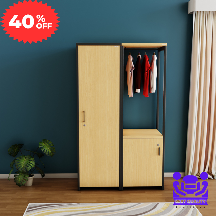 Picture of Newfangled - Single Door Wardrobe with Large Cabinet & Cloth Stand by Best Quality Furniture - Furniture & Decor - Modern and Trendy
