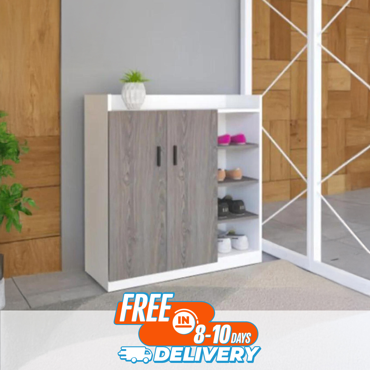 Picture of Best Quality Furniture Shoe Rack with Cover Shoe Shelf Laminated Board (Finish Color - Albino and White) - Minimalistic Sophistication