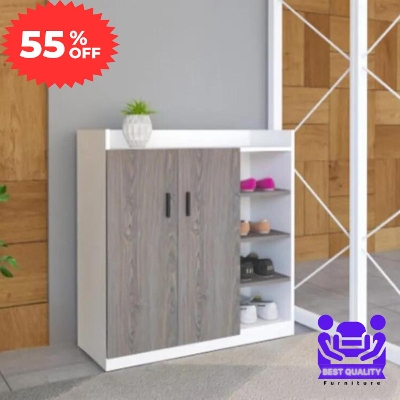 Picture of Best Quality Furniture Shoe Rack with Cover Shoe Shelf Laminated Board (Finish Color - Albino and White) - Minimalistic Sophistication
