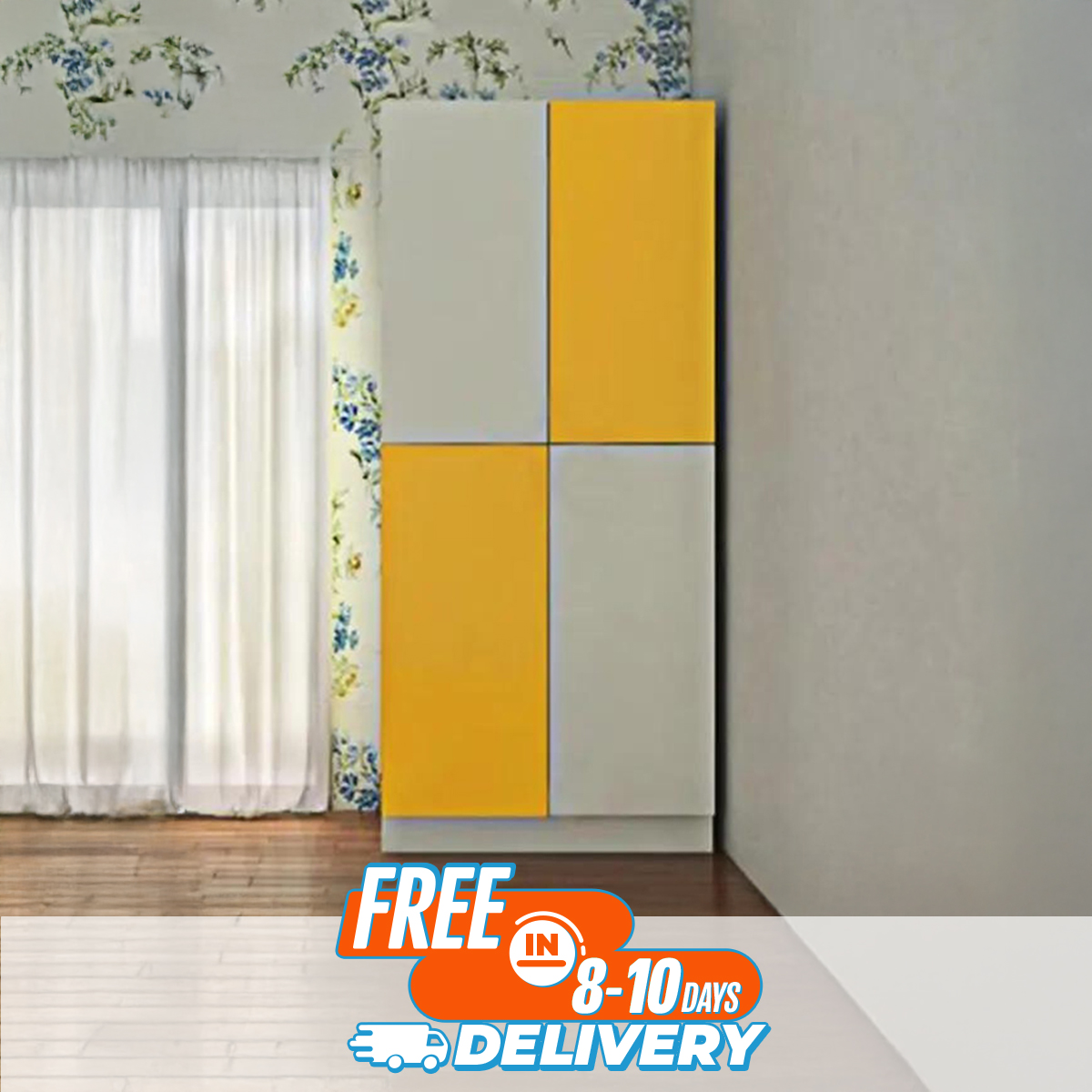 Picture of Flora 4 Door Almirah with Inner Locker Drawer or Cloth Storage Organizer for Living Room & Bedroom | Multipurpose Wardrobe