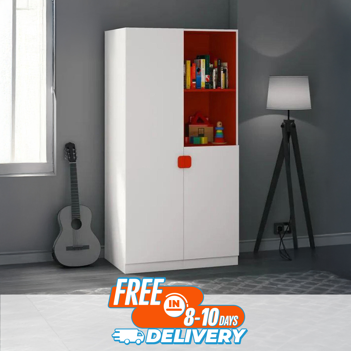 Picture of Unique Design 2 Door Almirah with Open Shelf & Inner Locker Drawer/ Bedroom Furniture Wardrobe/ Cloth Storage Cabinet/ display shelf