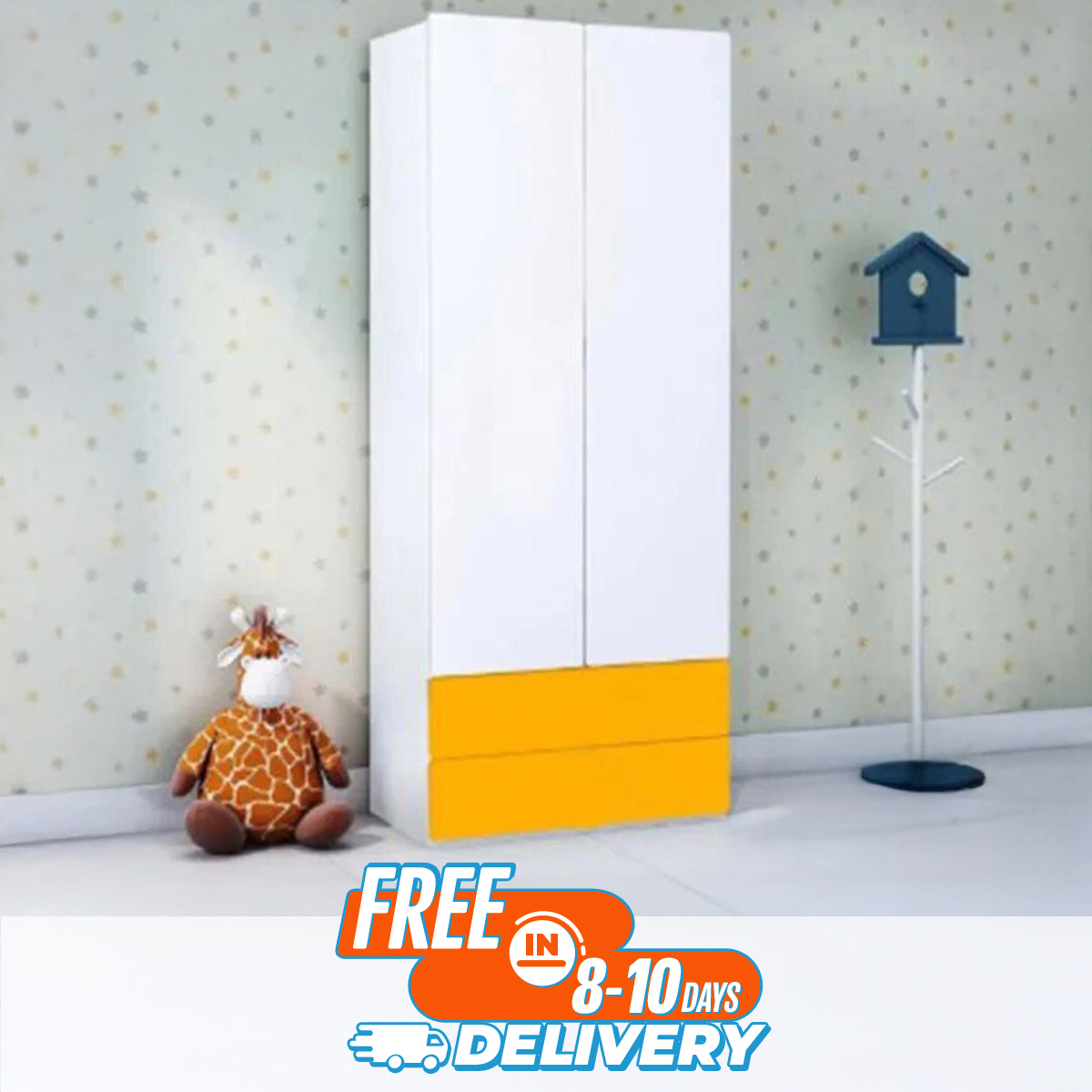 Picture of Quirky Finds - 2 Door Almirah with Multipurpose Storage Shelf | 2 Drawer Wardrobe with Shelves & Hanging Space for Clothes | 2