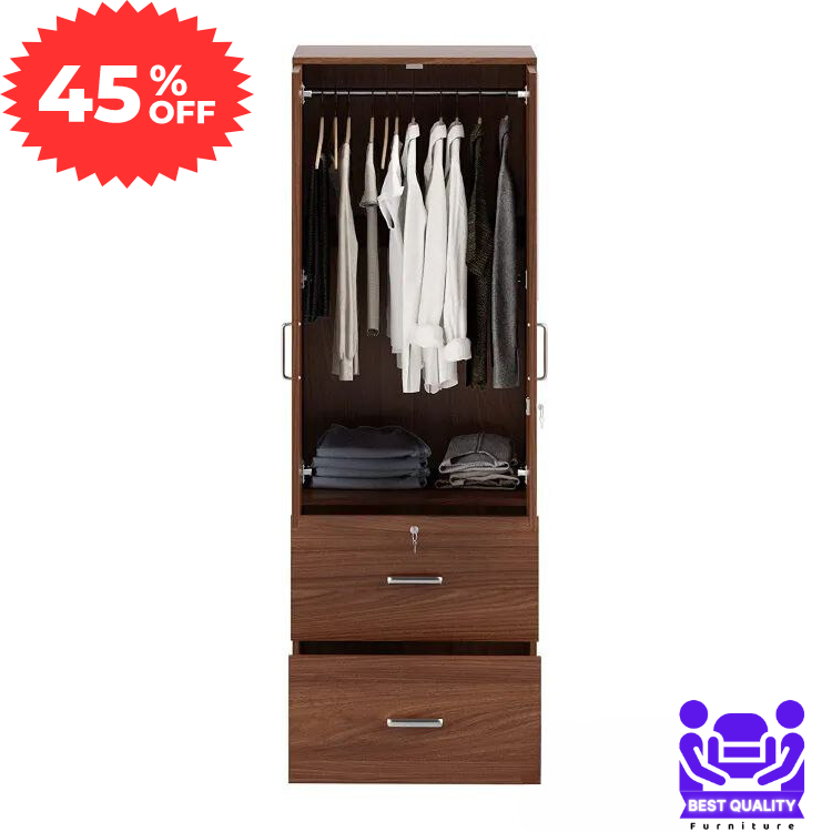 Picture of 2 Part Almirah with coat hanger shelf & 2 Locker Drawer Alamary / Laminated Board Wardrobe2 Door Almira - Best Quality Furniture