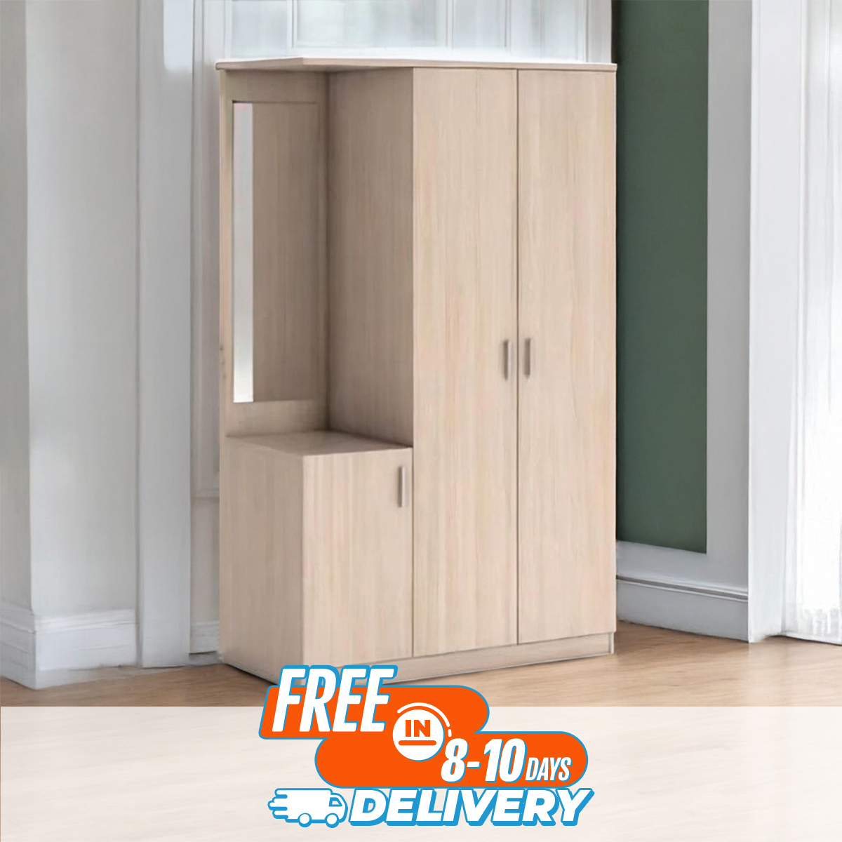 Picture of Modern Design Dresser Almirah with Clothe Storage Shelf & Locker Drawer / Dreeing Mirror Almari /Melamine Board Cloth Storage Wardrobe