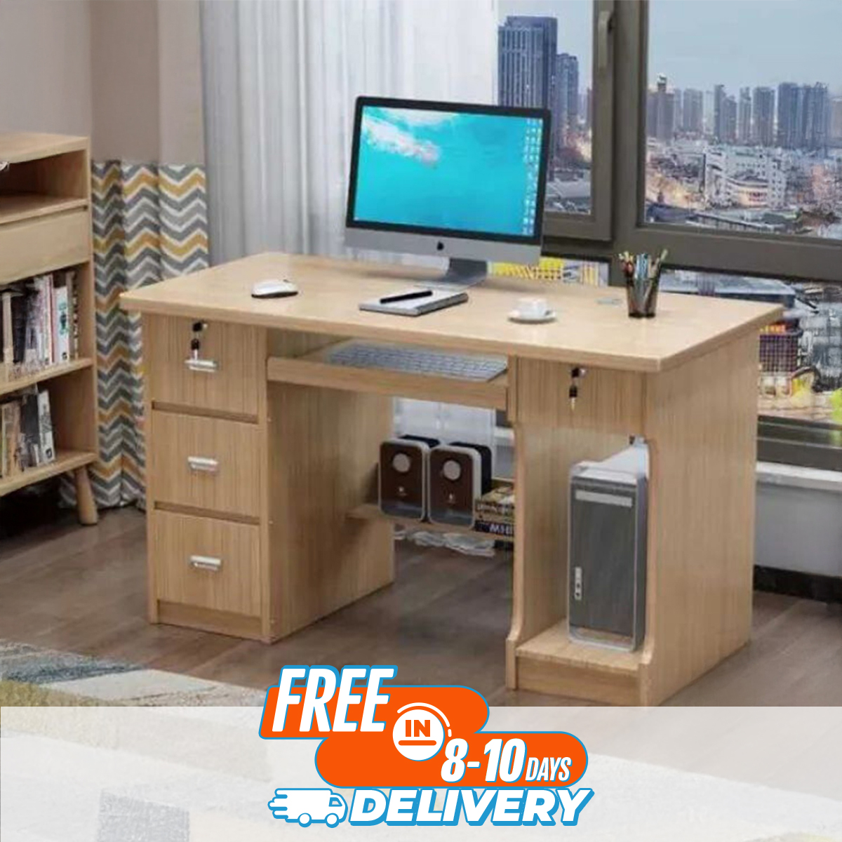 Picture of Modern Office Table With File Shelf Workstation - Versatile And Functional Workspace Solution