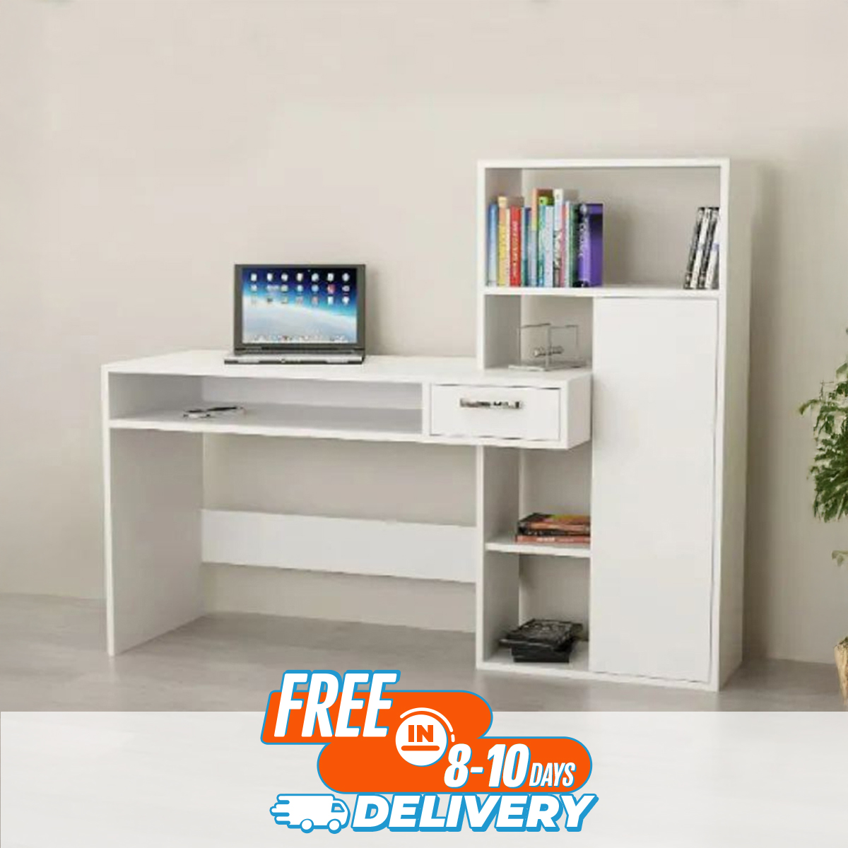 Picture of Home Office Computer Table Study Table | Laptop Desk With Shelves (White Color Finish) - Study Table