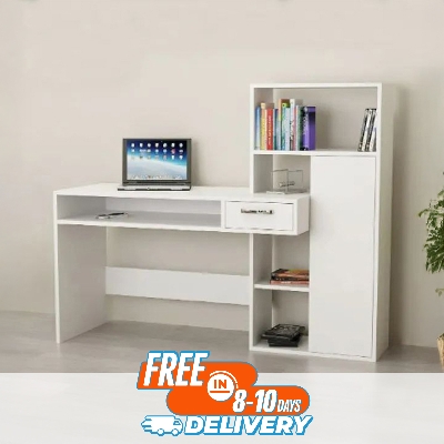 Picture of Home Office Computer Table Study Table | Laptop Desk With Shelves (White Color Finish) - Study Table