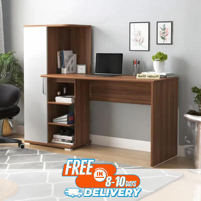 Picture of Modern Home Office Computer Table Study Table Laptop Desk With Shelves - White Color Finish For Contemporary Style