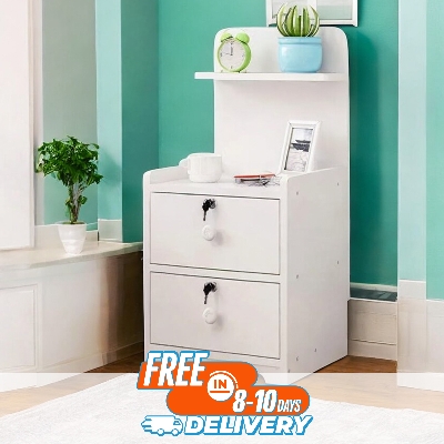 Picture of Modern Bedside Table, 2 Locker Drawer with Storage Shelf, Modern Stand Bedroom Furniture Quarto Cabinet Bedside Table