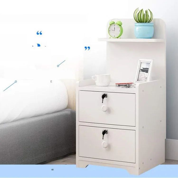 Picture of Modern Bedside Table, 2 Locker Drawer with Storage Shelf, Modern Stand Bedroom Furniture Quarto Cabinet Bedside Table