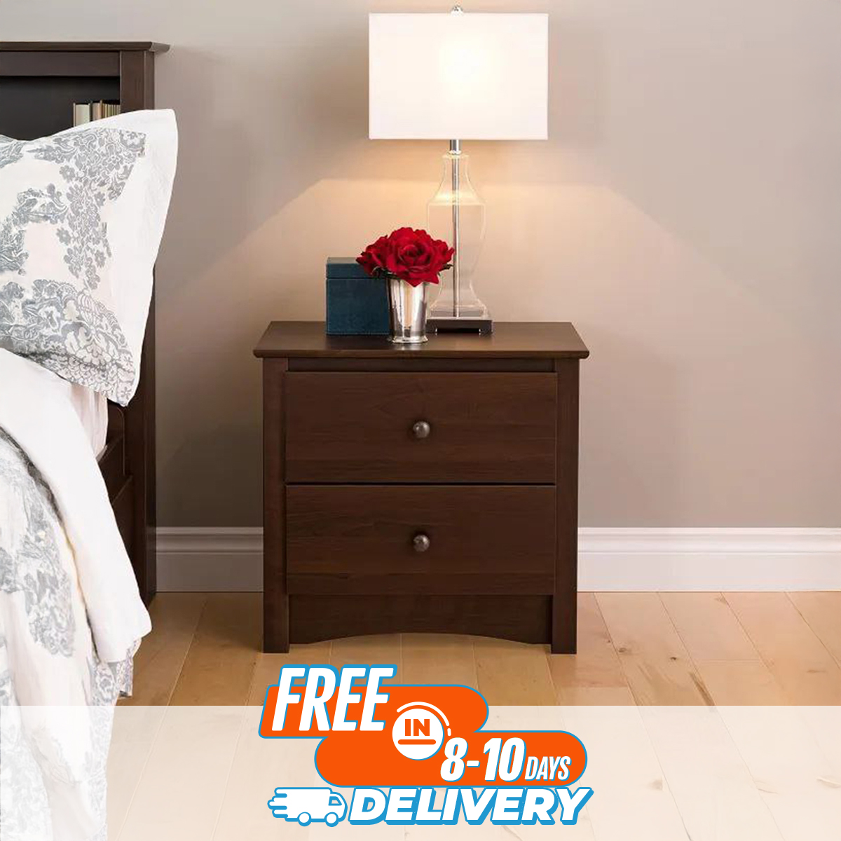 Picture of Bed Side Table with 2 Drawers, Functional 2-Drawer Bedside Table for Bedroom [ 14" Depth x 16" Width x 20" Height ]