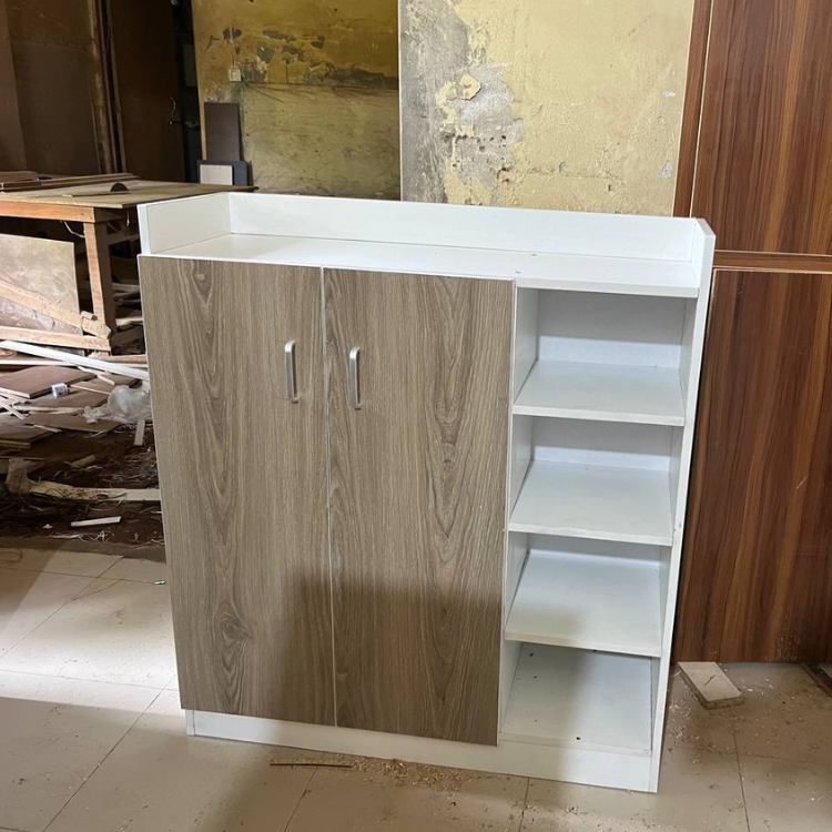 Picture of Best Quality Furniture Shoe Rack with Cover Shoe Shelf Laminated Board (Finish Color - Albino and White) - Minimalistic Sophistication M