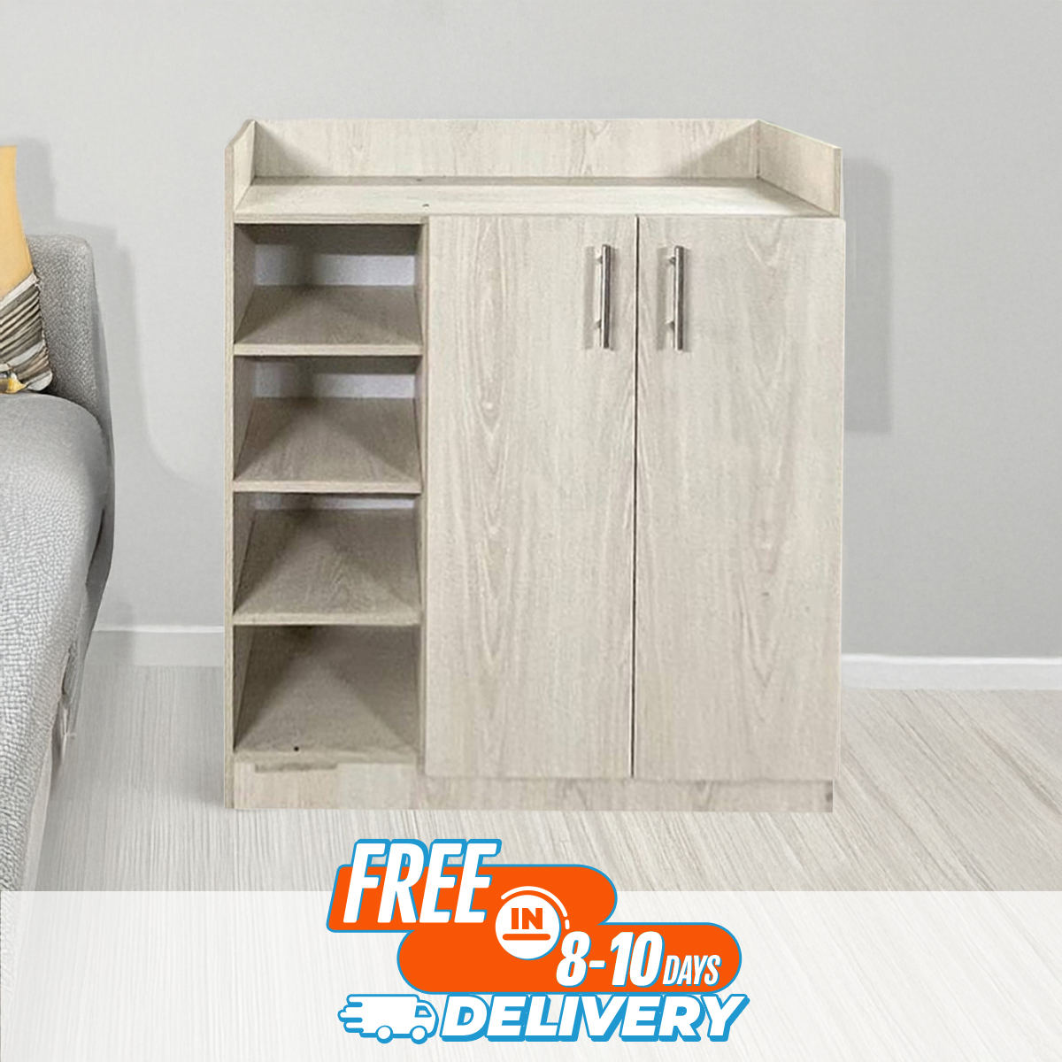 Picture of Best Quality Furniture Shoe Rack with Cover Shoe Shelf Laminated Board (Finish Color - Albino and White) - Minimalistic Sophistication M