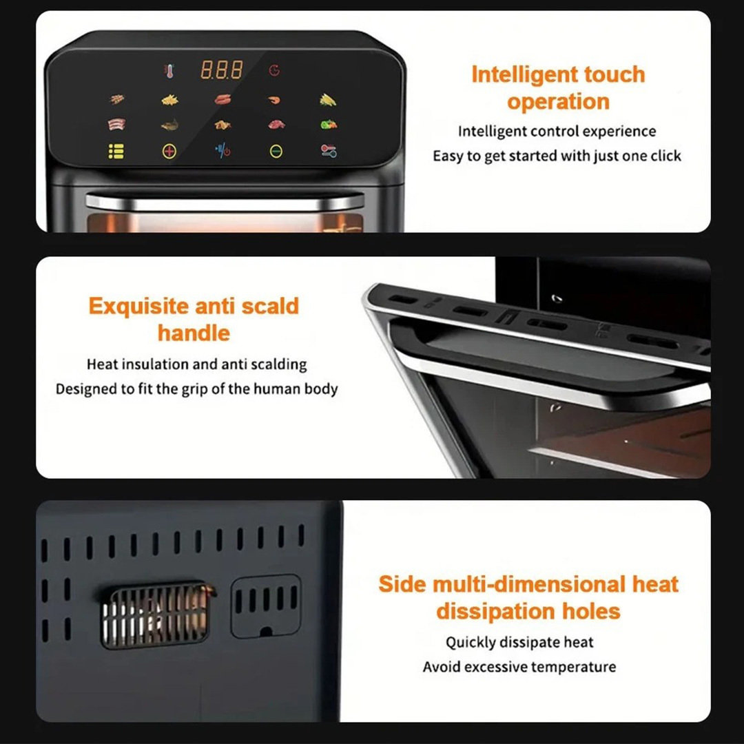 Picture of Hoffmans Glass Window View 12Ltr Professional 10-in-1 Multifunctional Digital Air Fryer With Smart LCD Touch Control HM-786 