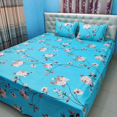 Picture of Twill Cotton Premium Bedsheet king size with 2 pillows cover & 1 side pillow cover for Home decorations