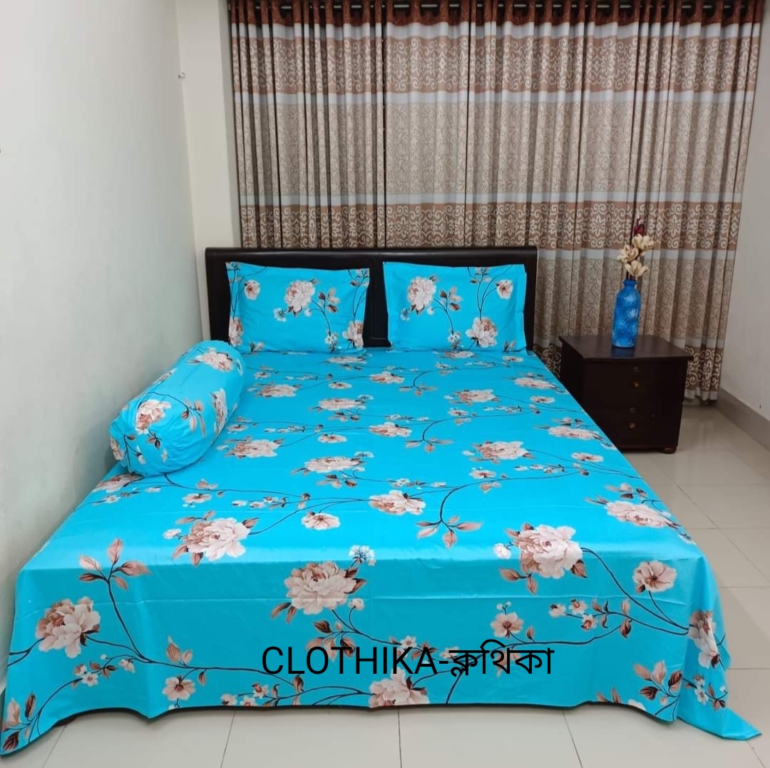 Picture of Twill Cotton Fabrics Premium quality Bedsheet king size with 2 pillows cover & 1 side pillow cover for Home decorations
