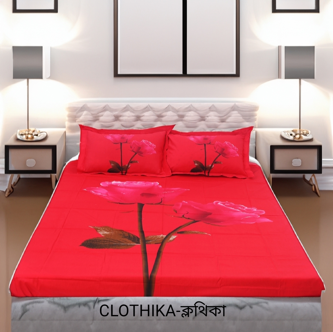Picture of Luxury Rose Print Panel Bedsheet premium Quality with 2 pillows cover for Home decorations
