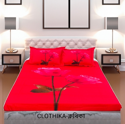 Picture of Luxury Rose Print Panel Bedsheet premium Quality with 2 pillows cover for Home decorations