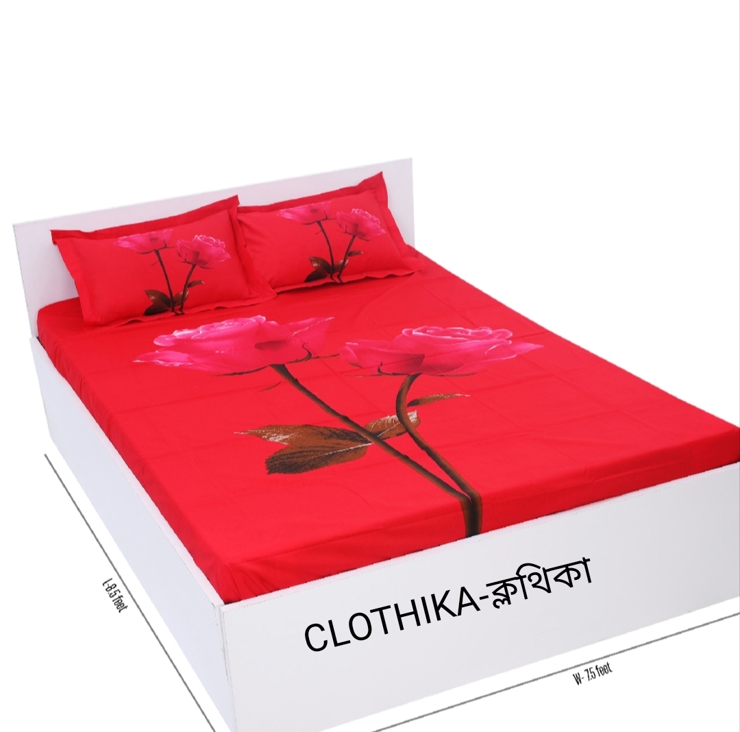 Picture of Luxury Rose Print Panel Bedsheet premium Quality with 2 pillows cover for Home decorations