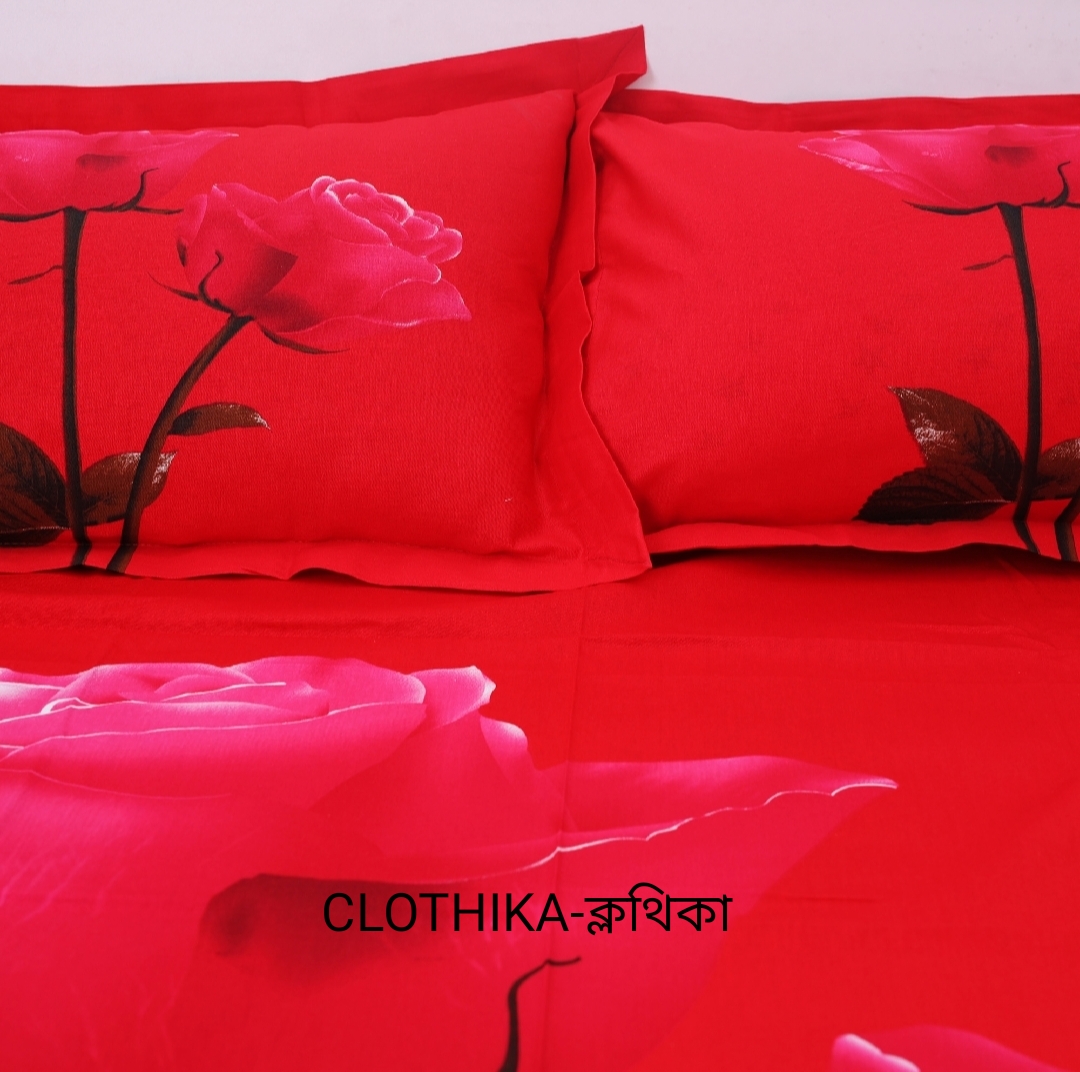 Picture of Luxury Rose Print Panel Bedsheet premium Quality with 2 pillows cover for Home decorations