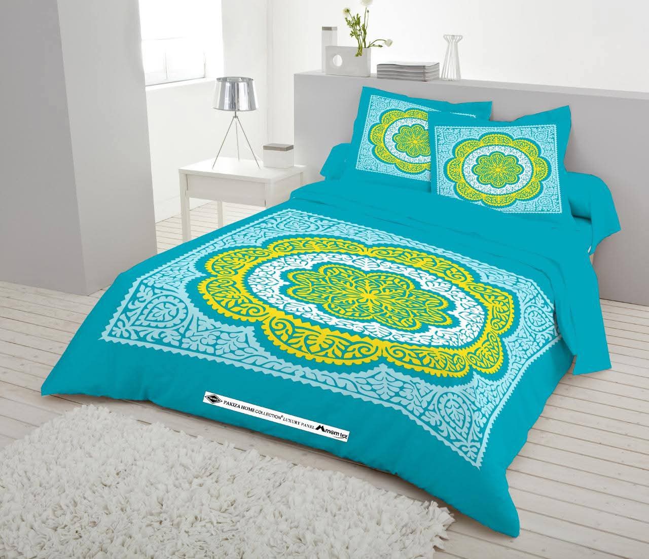 Picture of New Design Panel bedsheet king size (8feet/7.5 feet) with 2 pillows cover & 1 side pillow cover for Home decorations