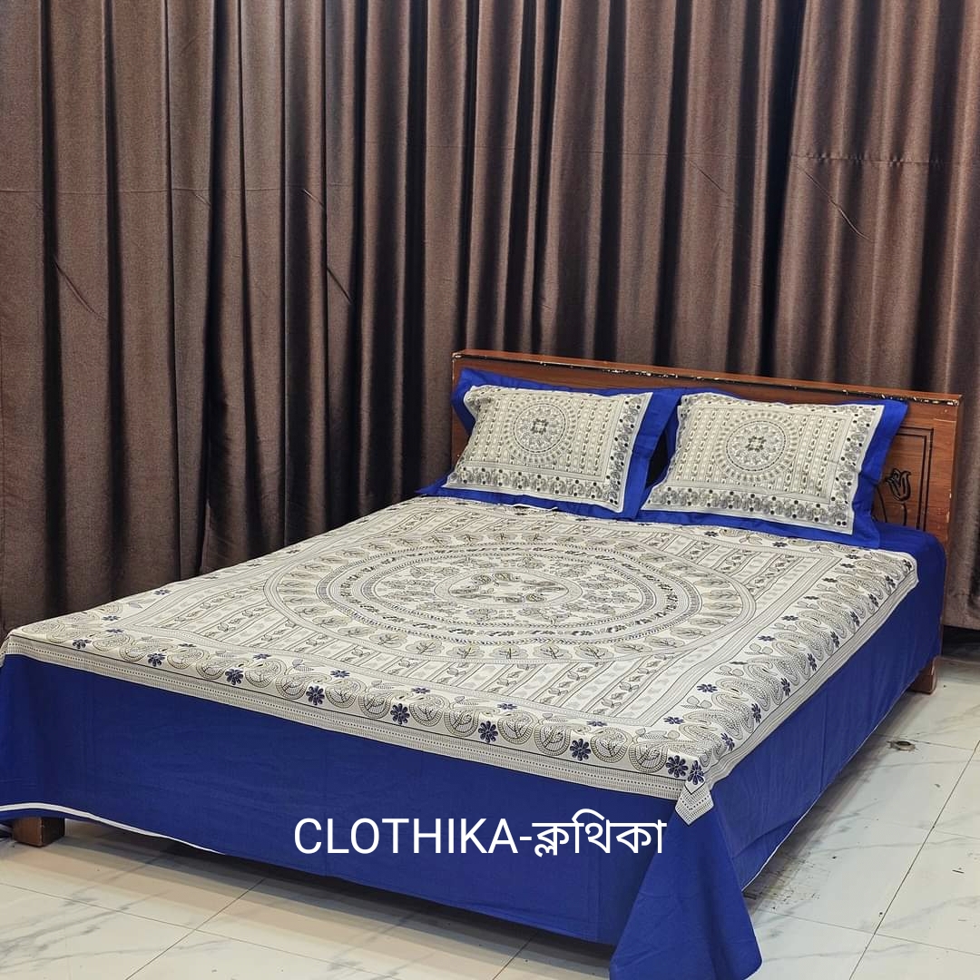 Picture of Nokshi Print Premium Quality Panel Bedsheet king size (feet/7.5feet) with 2 pillows cover for Home decorations
