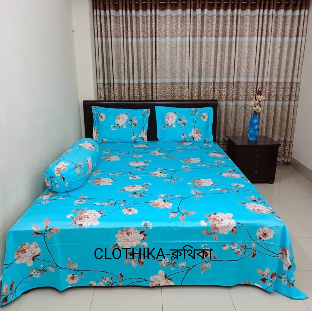 Picture of Twill Cotton Premium Bedsheet with 2 pillows cover & 1 side pillow cover for home decorations