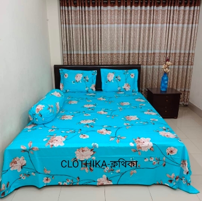 Picture of Twill Cotton Premium Bedsheet with 2 pillows cover & 1 side pillow cover for home decorations