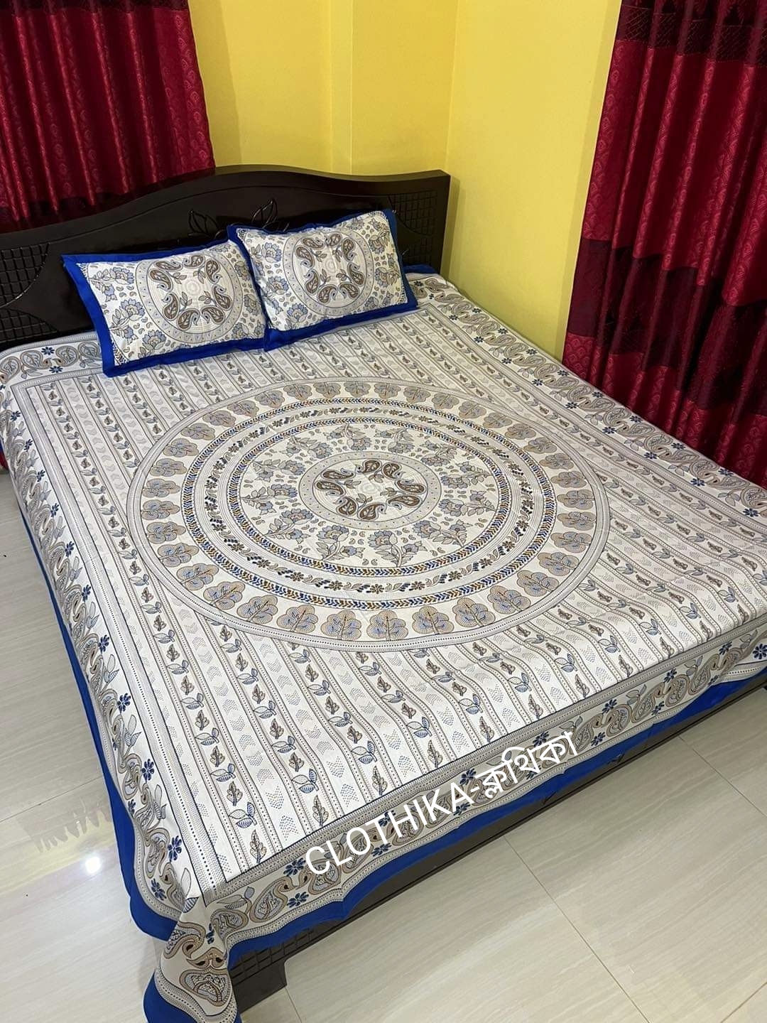 Picture of Nokshi Print Premium Quality Bedsheet king size(8feet/7.5feet) with 2 pillows cover & 1 side pillow cover for home decorations