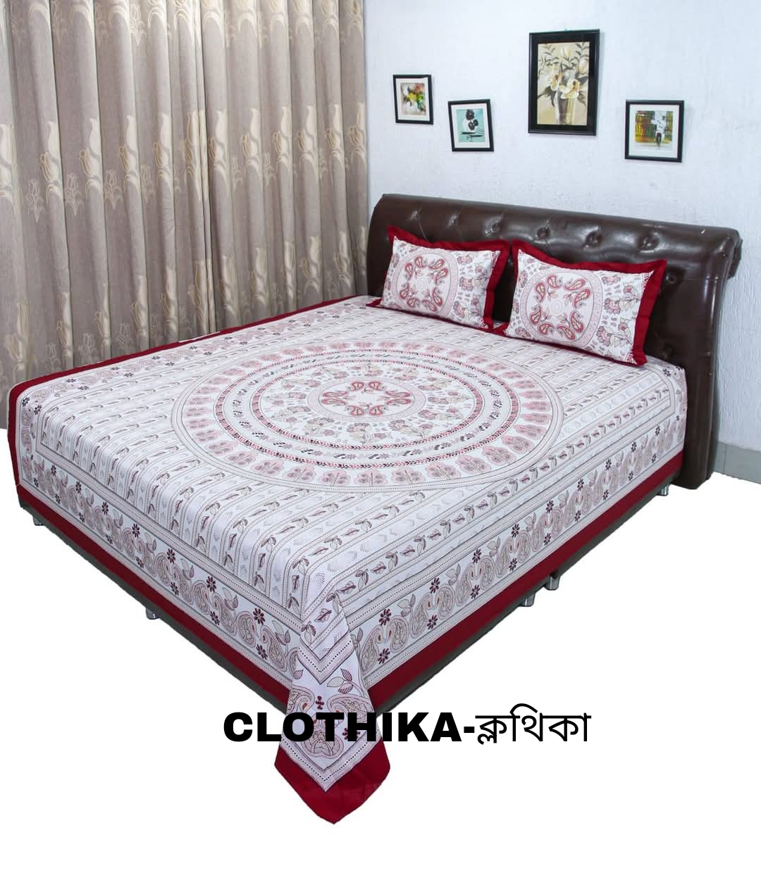 Picture of Nokshi Print Premium Quality Bedsheet king size(8feet/7.5feet) with 2 pillows cover & 1 side pillow cover for home decorations