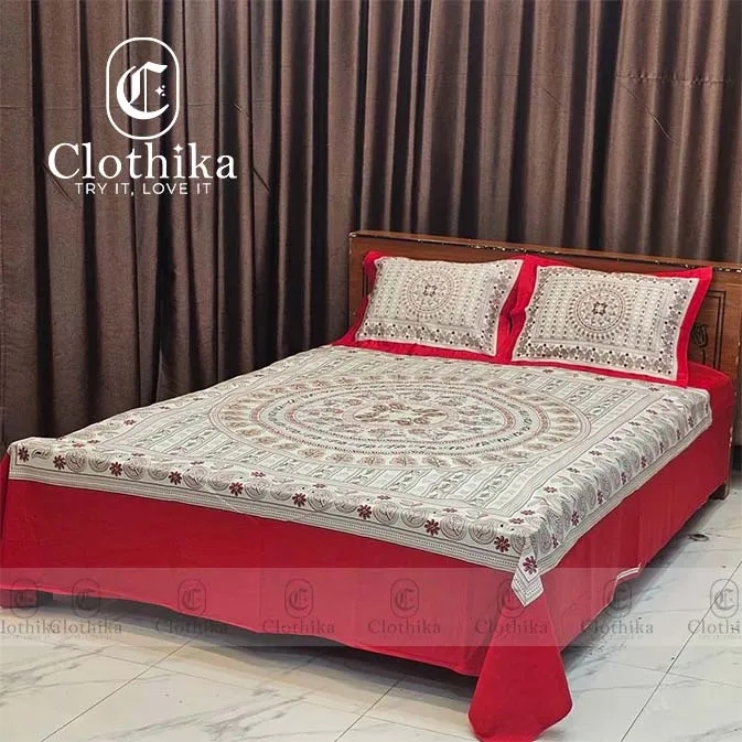Picture of Nokshi Print Premium Quality Bedsheet king size(8feet/7.5feet) with 2 pillows cover & 1 side pillow cover for home decorations