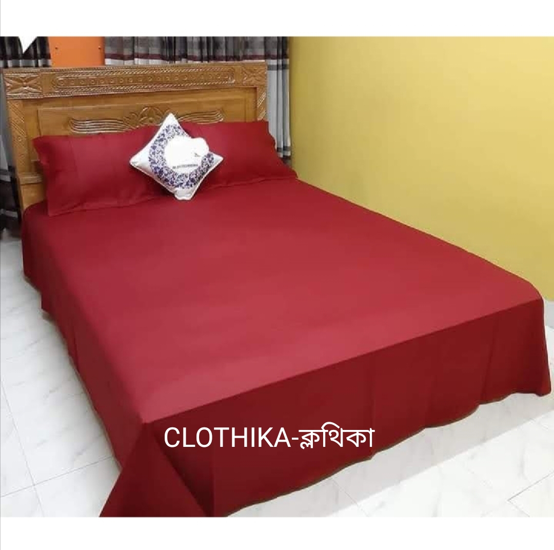Picture of Solid Colour Twill Cotton Bedsheet king size(8fet×7.5feet) with 2 pillows cover for home decorations