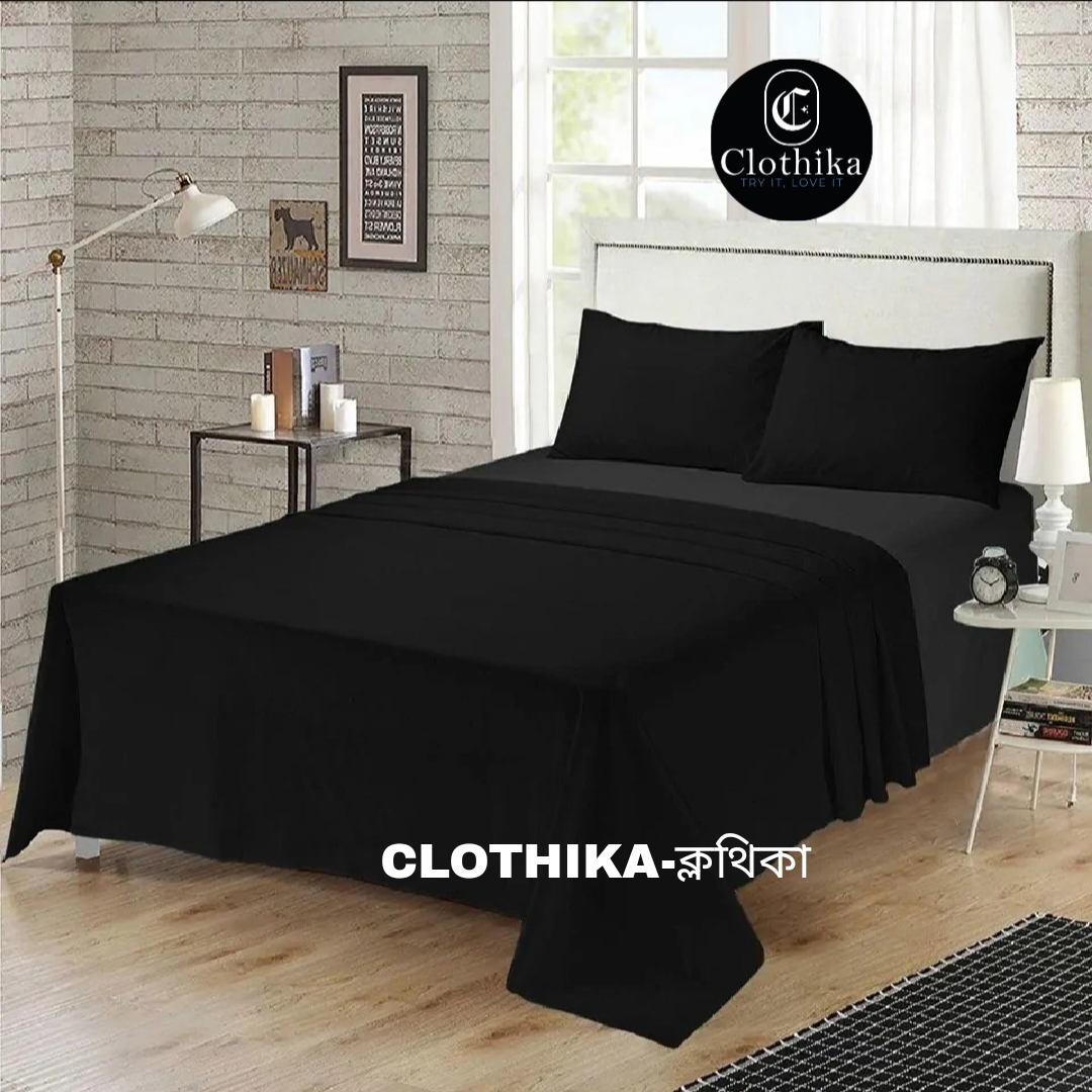 Picture of Solid Colour Twill Cotton Fabrics Bedsheet king size(8feet×7.5feet) with 2 pillows cover for home decorations