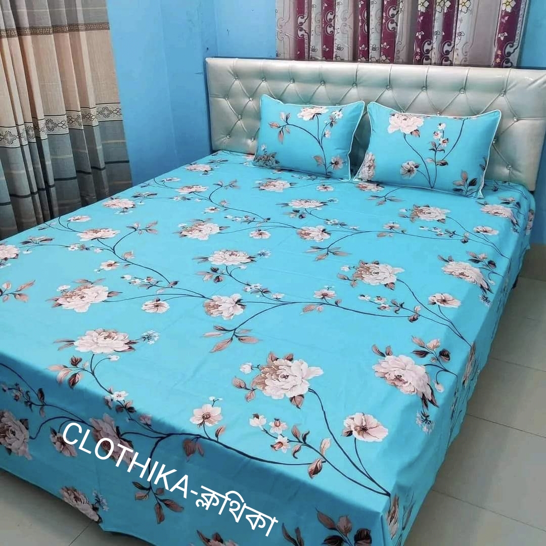 Picture of New Design Premium quality Twill cotton Bedsheet king size(8fee×7.5feet) with 2 pillows cover & 1side pillow cover for home decorations