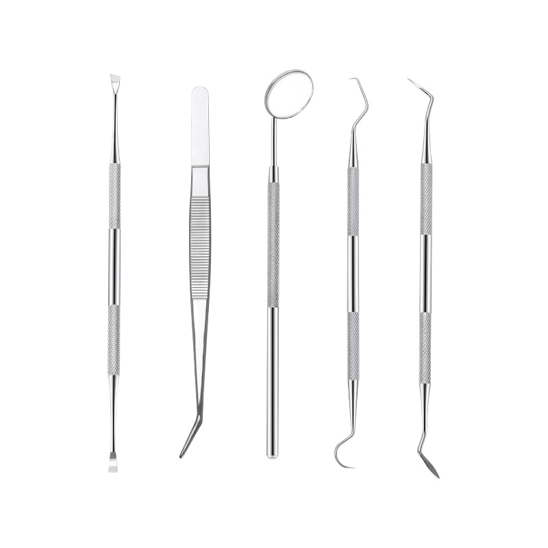 Picture of Dental Mouth Mirror Stainless Steel Tweezers Elbow Probe Dentist Instrument Teeth Cleaning Whitening Dentistry Tools Set