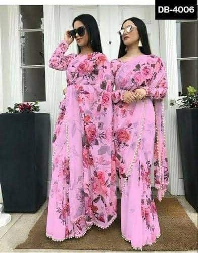 Picture of Fashionable Georgette Pearl Lace Saree with Blouse Piece